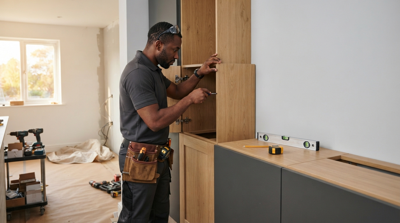 Technician_fitting_custom_cabinet