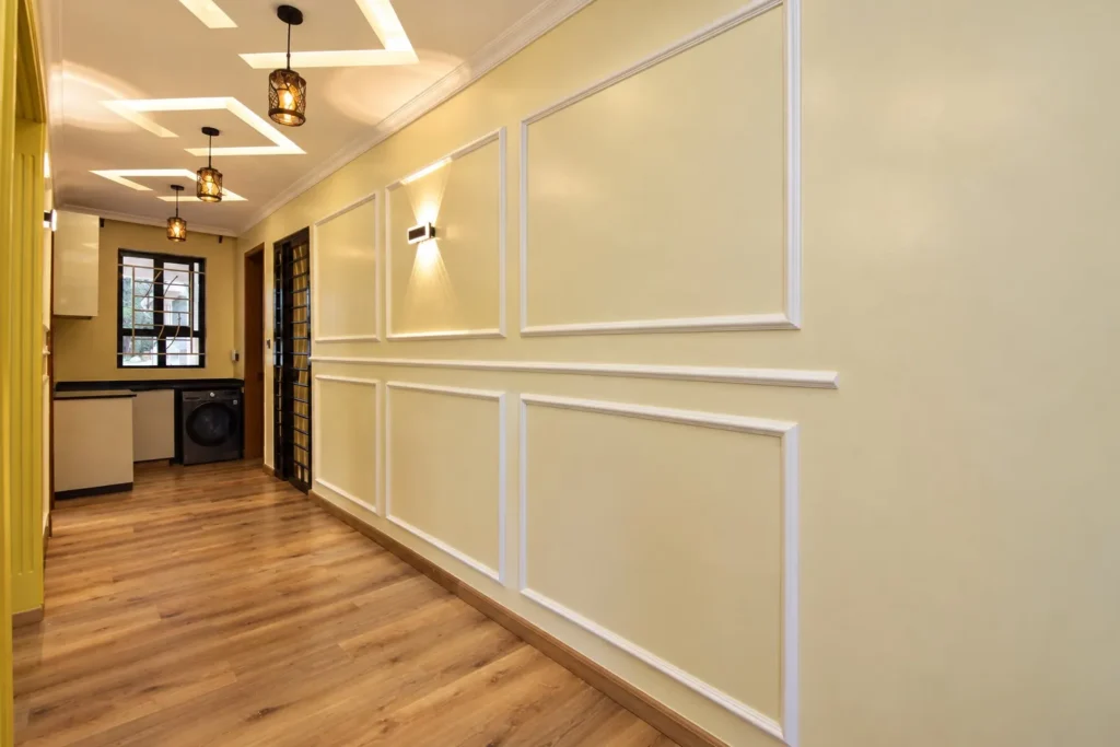 Corridor with wainscoting wall panels and gypsum ceiling, Kilimambogo, Machakos (3)