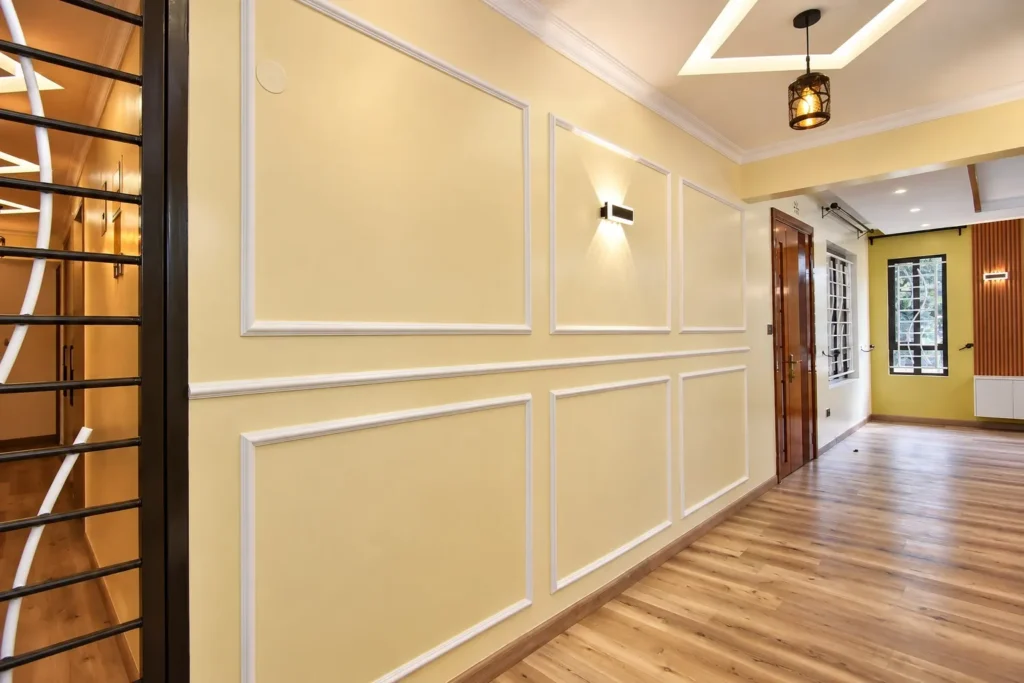 Corridor with wainscoting wall panels and gypsum ceiling, Kilimambogo, Machakos (5)