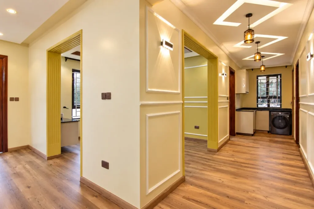 Corridor with wainscoting wall panels and gypsum ceiling, Kilimambogo, Machakos (6)