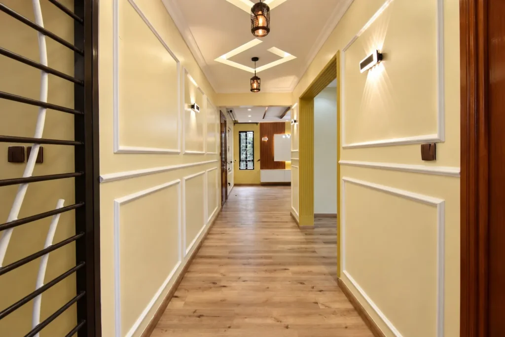 Corridor with wainscoting wall panels and gypsum ceiling, Kilimambogo, Machakos (7)