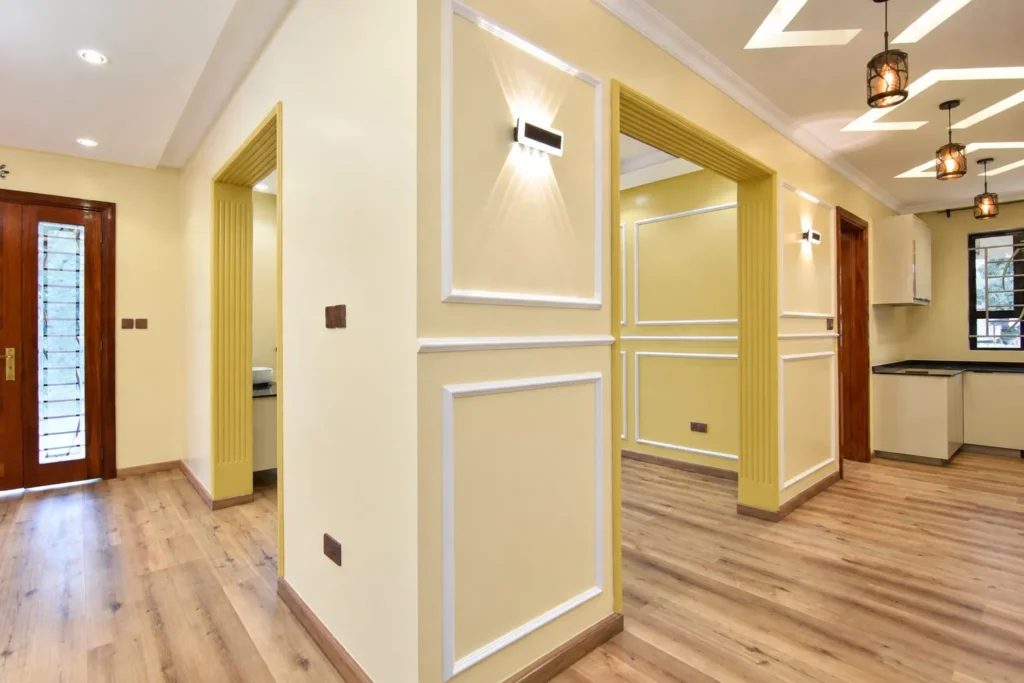 Corridor with wainscoting wall panels and gypsum ceiling, Kilimambogo, Machakos (9)
