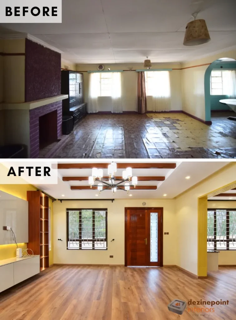 Living room before and after renovation, Kilimambogo, Machakos (1)