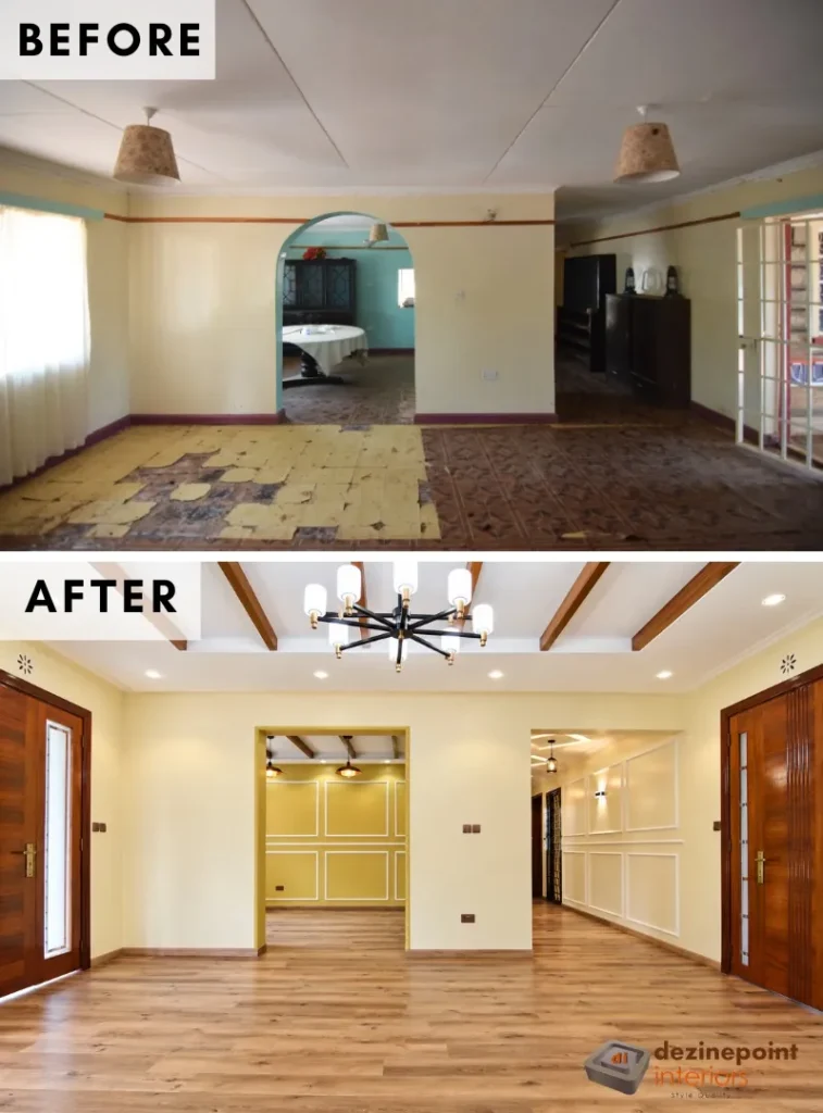 Living room before and after renovation, Kilimambogo, Machakos (3)