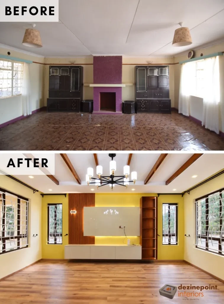 Living room before and after renovation, Kilimambogo, Machakos (4)