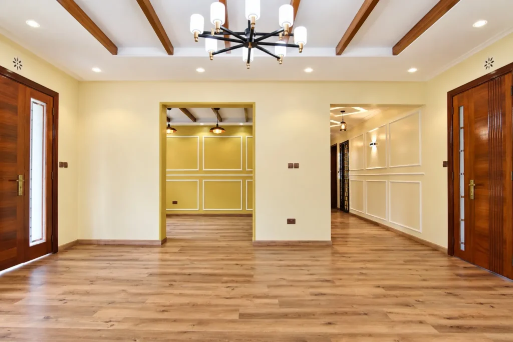Living room with TV unit and wooden ceiling beams, Kilimambogo, Machakos (7)