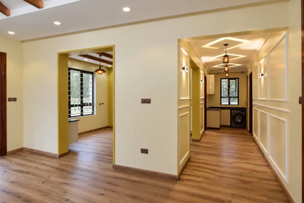 Living room with TV unit and wooden ceiling beams, Kilimambogo, Machakos (8)