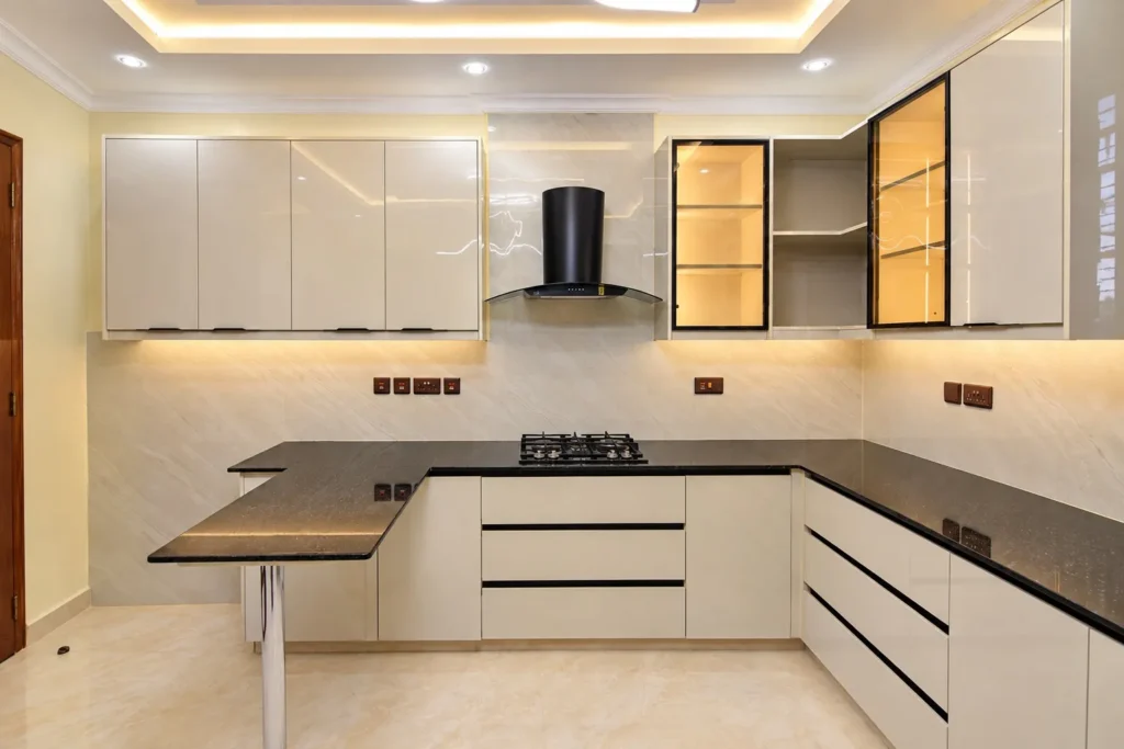 Modern kitchen renovation with LED gypsum ceiling, Kilimambogo, Machakos (1)